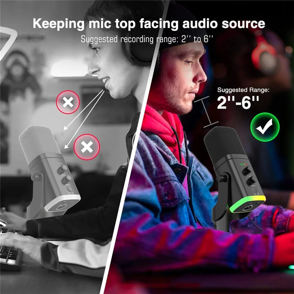 USB Dynamic Microphone Noise Canceling RGB for Recording Gaming Live Streaming Karaoke - Black - 5