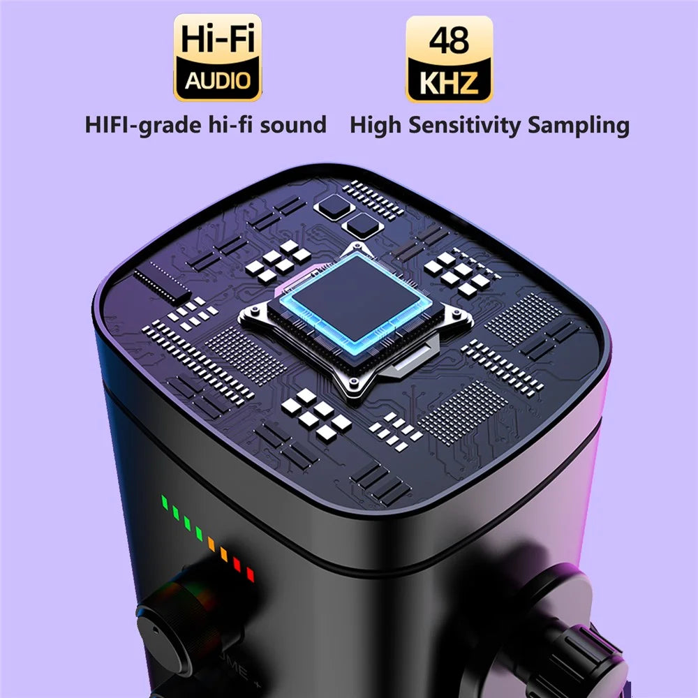 USB Dynamic Microphone Noise Canceling RGB for Recording Gaming Live Streaming Karaoke - Black - 6