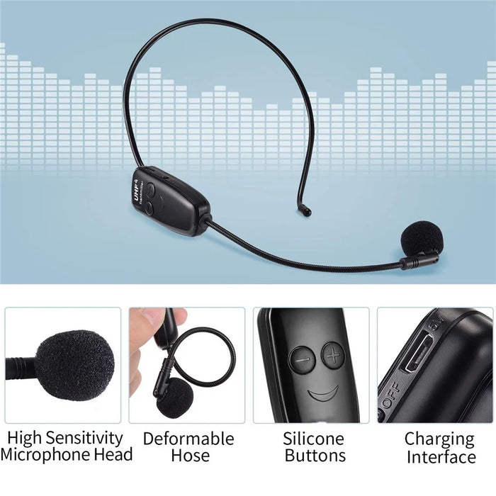 U12A Head-mounted UHF Wireless Microphone Headset Voice Amplifier Mic Speaker for Teaching Guide Lecture Meeting - 2