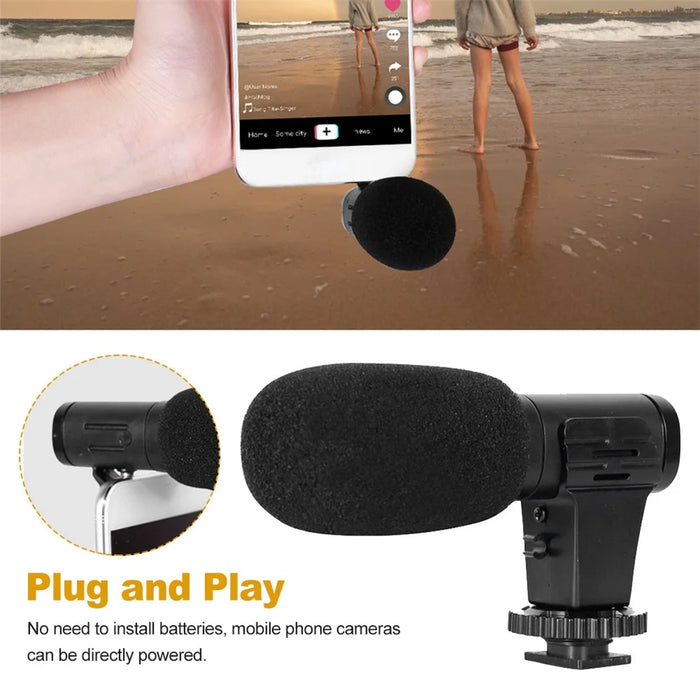 3.5mm External Stereo Condenser Microphone for DSLR Camera Vlog Interview Video Recording Microphone - 3