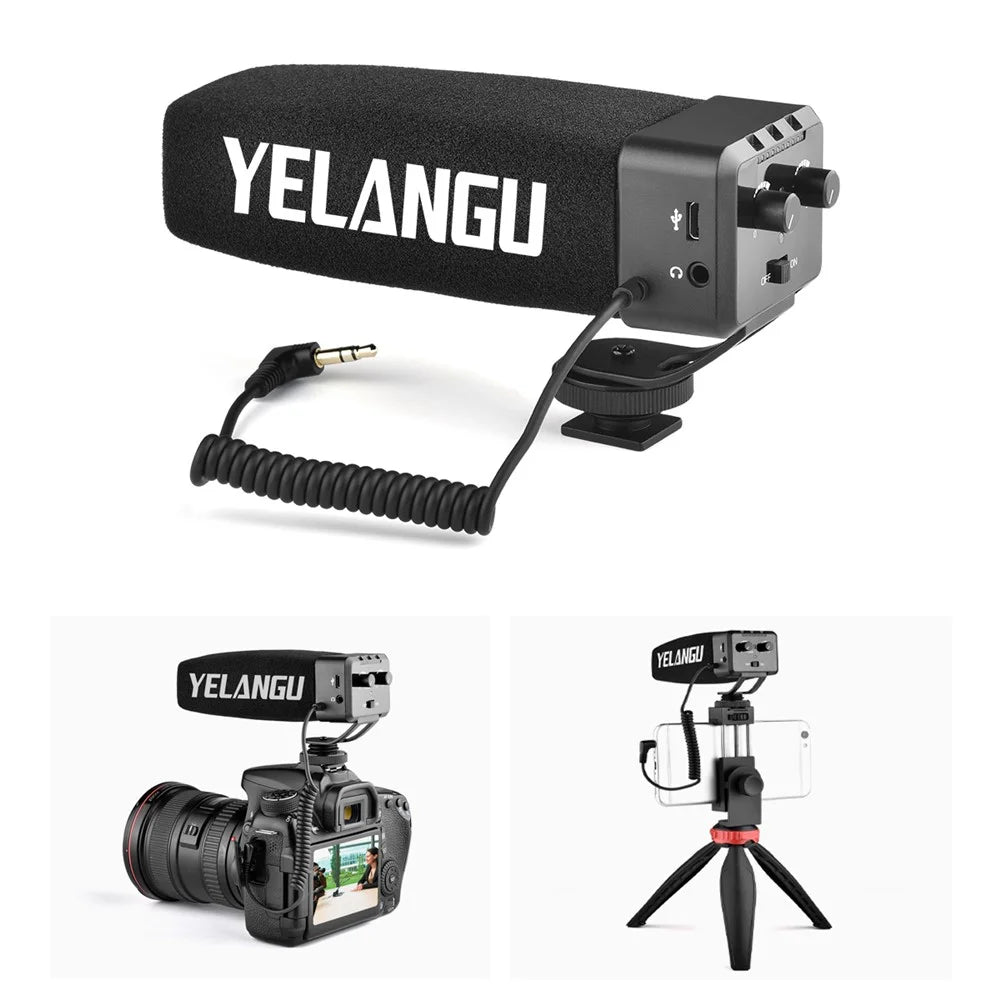 YELANGU MIC09 Professional On-Camera Interview Gain Microphone 3.5mm Audio Plug for DSLR Camera VLOG - 1