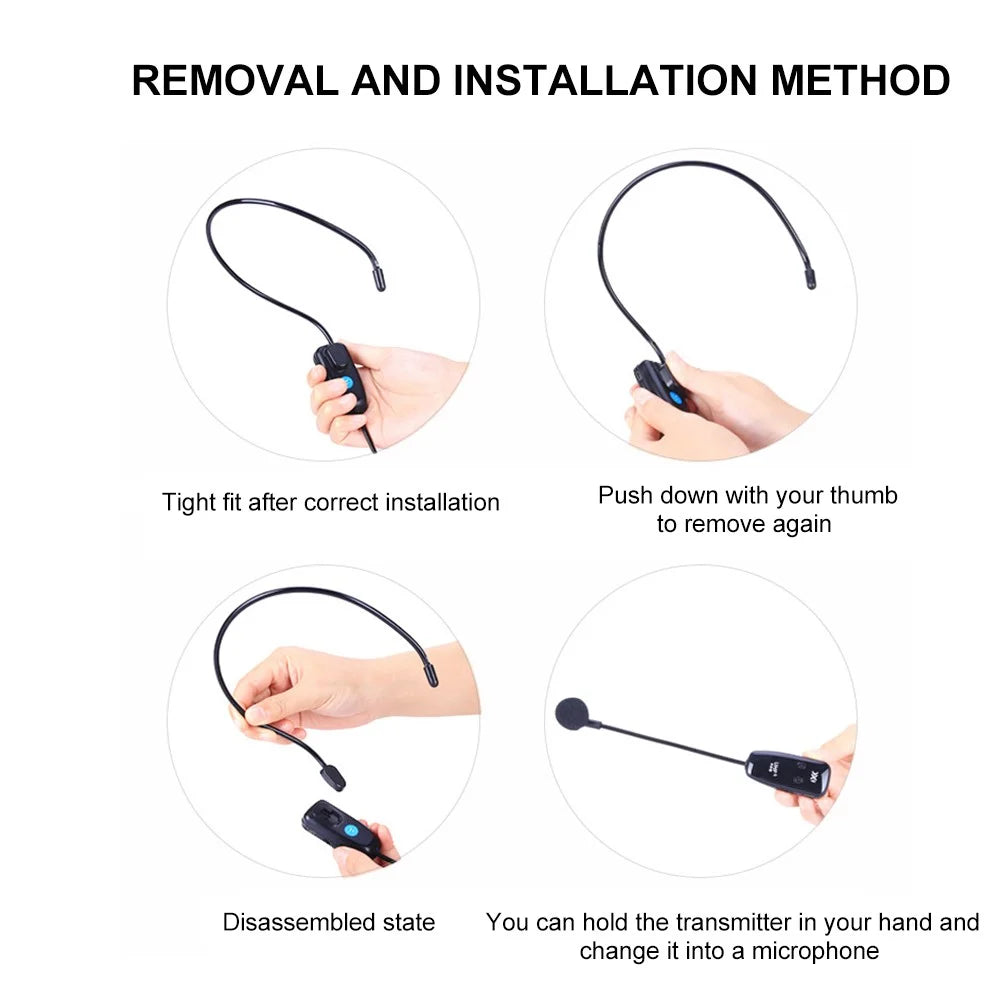 U12F 2 Transmitters + 1 Receiver UHF Wireless Head-mounted Microphone System for Tour Guide Teacher Training - 5