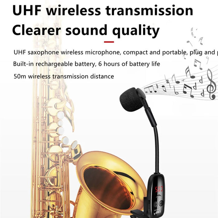 U12SKS-T UHF Wireless Microphone System Clip-on Musical Instruments Receiver Transmitter for Saxophone Trumpet - 3