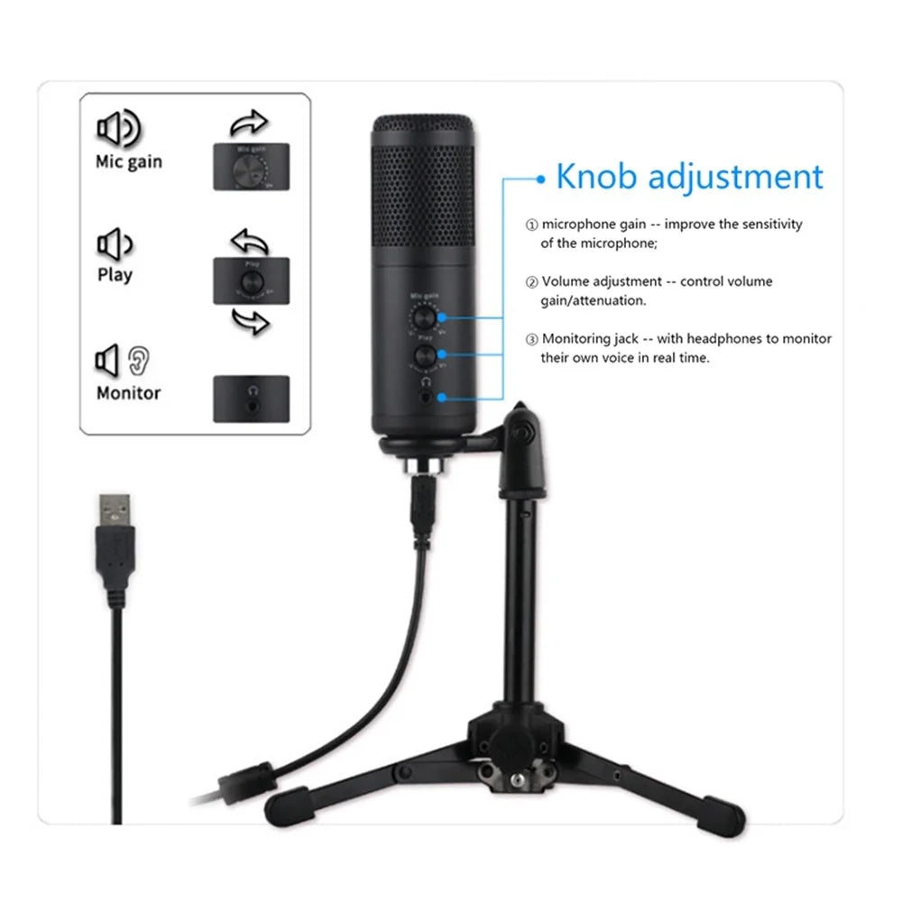 A9 USB Microphone Real-Time Monitor Volumn Adjustment External Condenser Microphone for Livestreaming/Gaming - Standard - 2