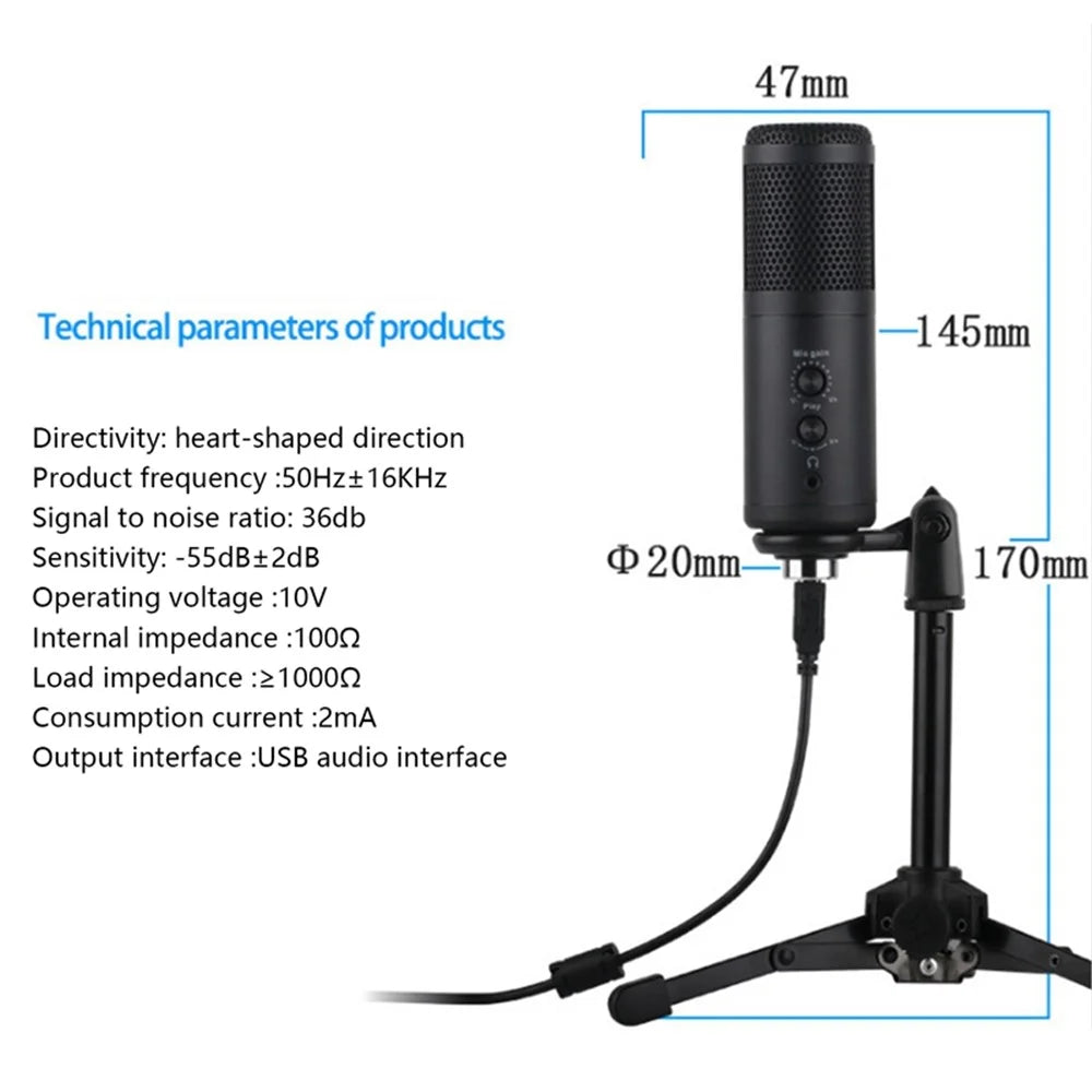 A9 USB Microphone Real-Time Monitor Volumn Adjustment External Condenser Microphone for Livestreaming/Gaming - Standard - 3