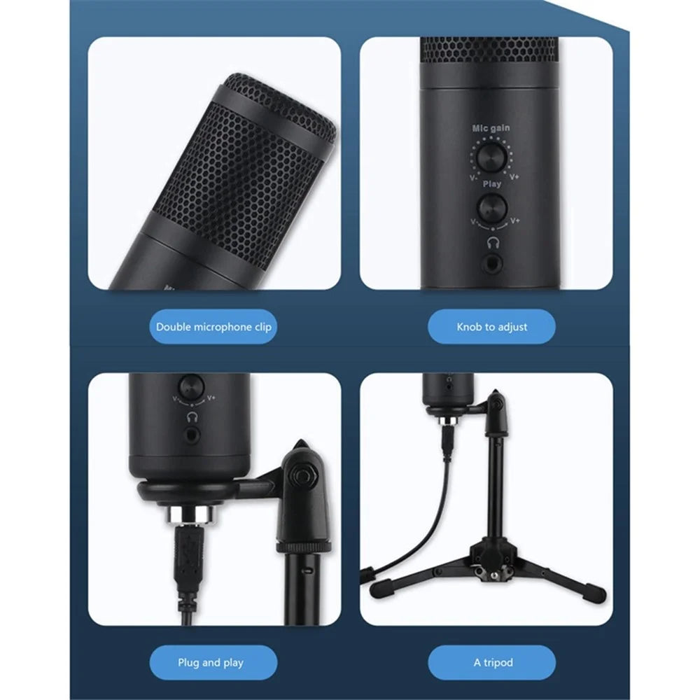 A9 USB Microphone Real-Time Monitor Volumn Adjustment External Condenser Microphone for Livestreaming/Gaming - Standard - 5