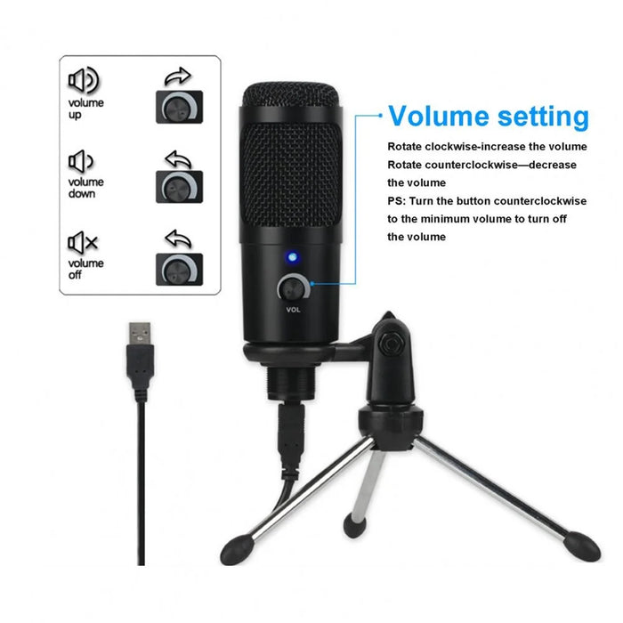 A6 USB Gaming Microphone Computer Condenser PC Mic with Tripod Stand for Streaming Podcasting Gaming Vocal Recording - 2