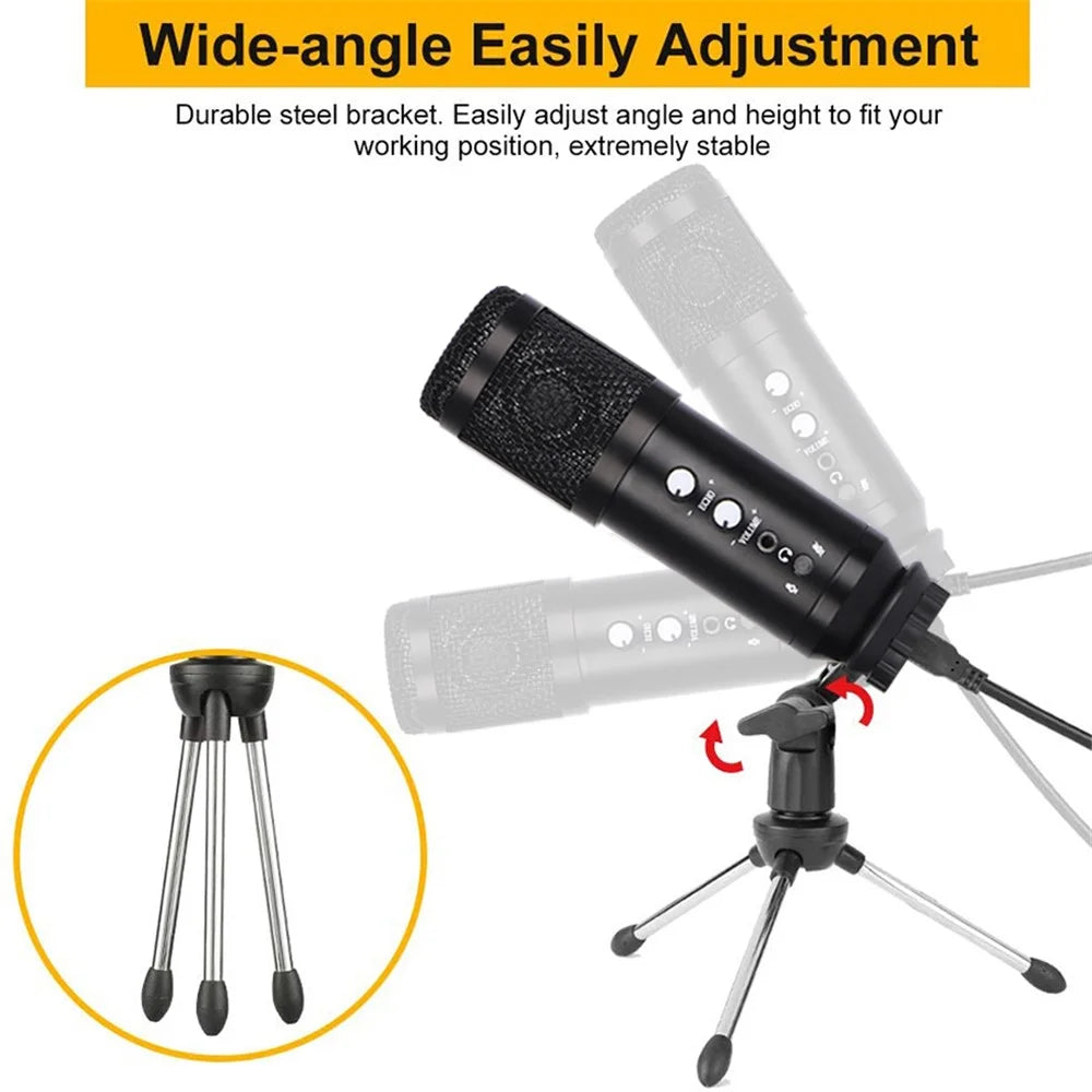 E102/192K Tripod USB Wired Condenser Microphone Professional Desktop Cardioid Mic for Recording/Singing/Teaching/Gaming/Live Broadcast - 6