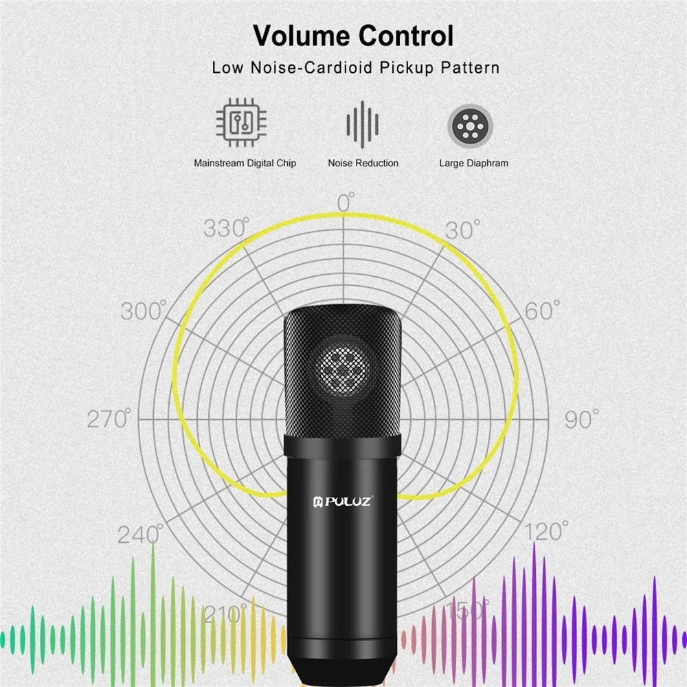PULUZ Podcast Microphone USB Sound Card Kit Professional Studio Live Sound Mixer with Long Arm for Streaming/Gaming/Recording/Singing/Tiktok/YouTube/PC/Computer - Black - 3