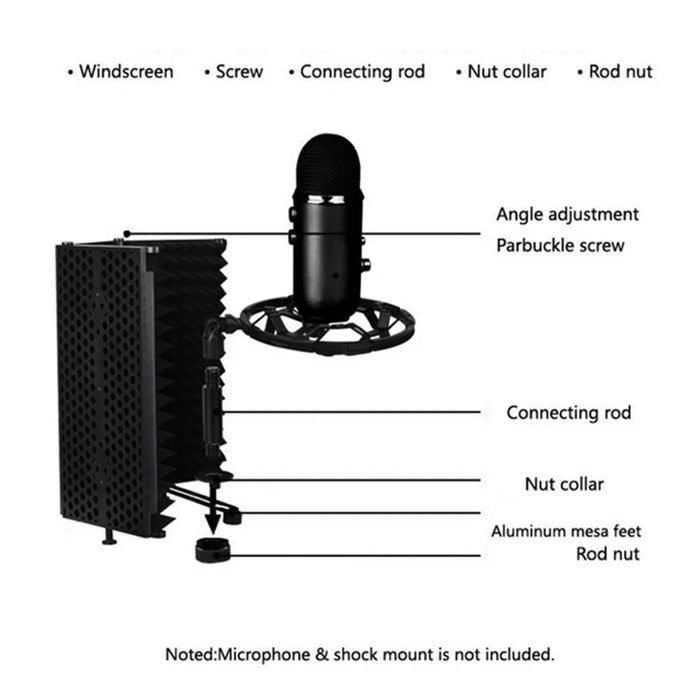 AQA S3 Microphone Isolation Shield High Density Absorbent Foam 3 Folding Panels Sound Shield Mic Recording Equipment - 3