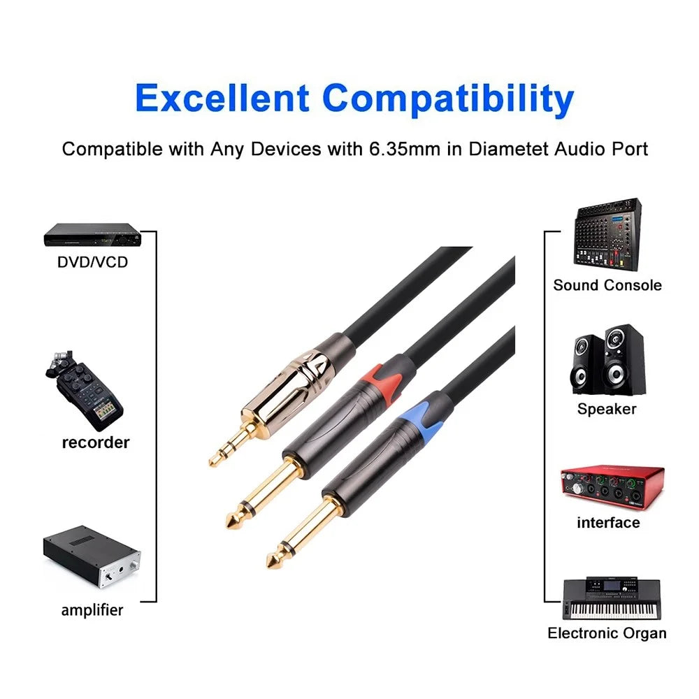 TC194BLY202 1m 3.5mm Male to Dual 6.35mm Male Jack Audio Cable for Mixer/Recording Equipment - 2