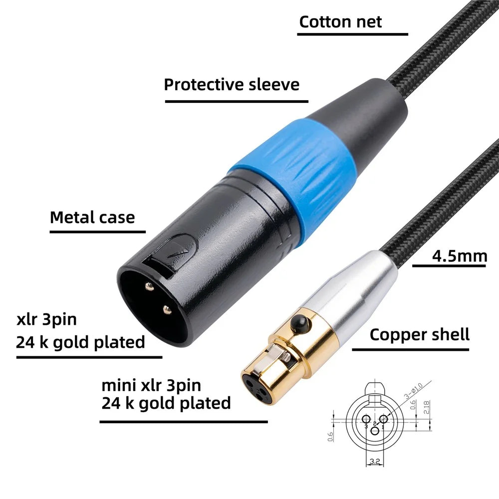 SA119GXK108BU 5m Mini XLR Female to XLR Male Cable 24K Gold Plated Microphone Audio Adapter Cable - 2
