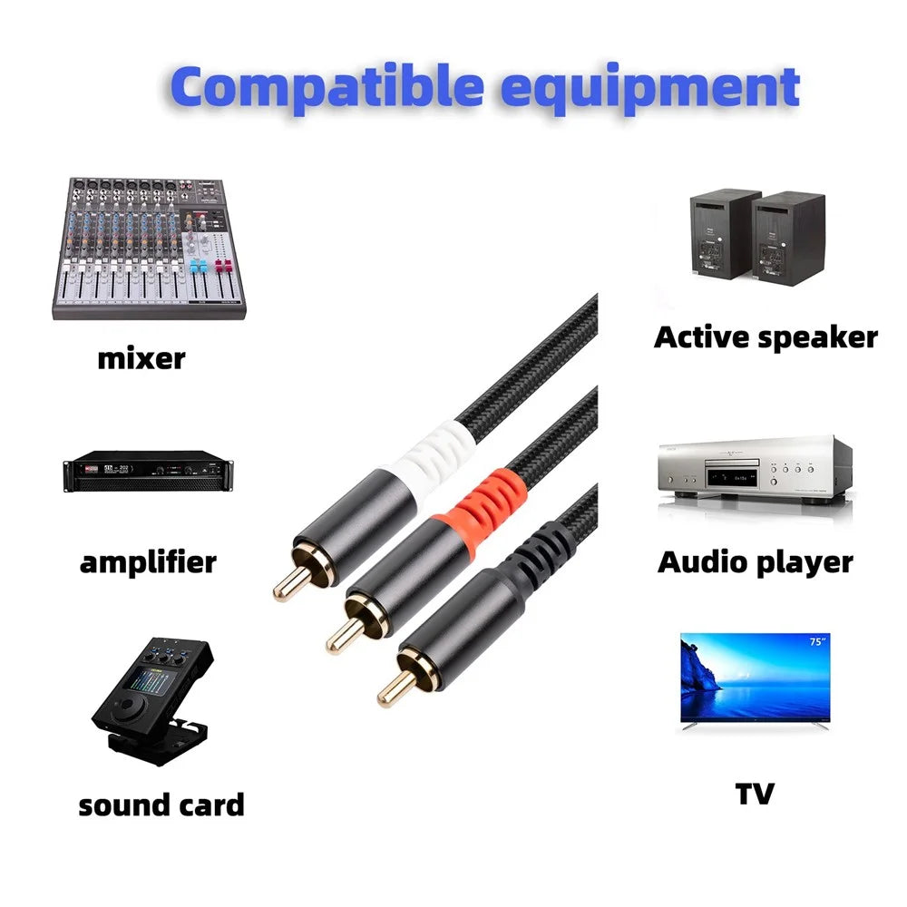 3704 1m RCA Male to Dual RCA Male Y-shape Splitter Cable Mixer Amplifier Sound Card Audio Cord - 3