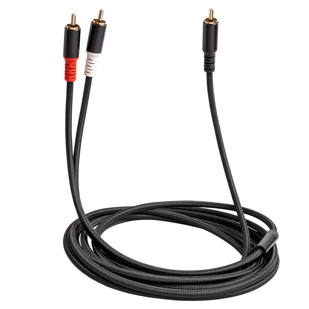 3704 1m RCA Male to Dual RCA Male Y-shape Splitter Cable Mixer Amplifier Sound Card Audio Cord - 4