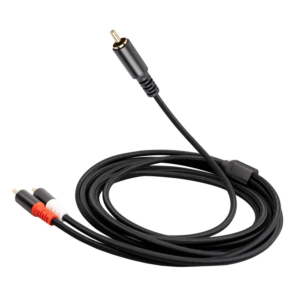 3704 1m RCA Male to Dual RCA Male Y-shape Splitter Cable Mixer Amplifier Sound Card Audio Cord - 5