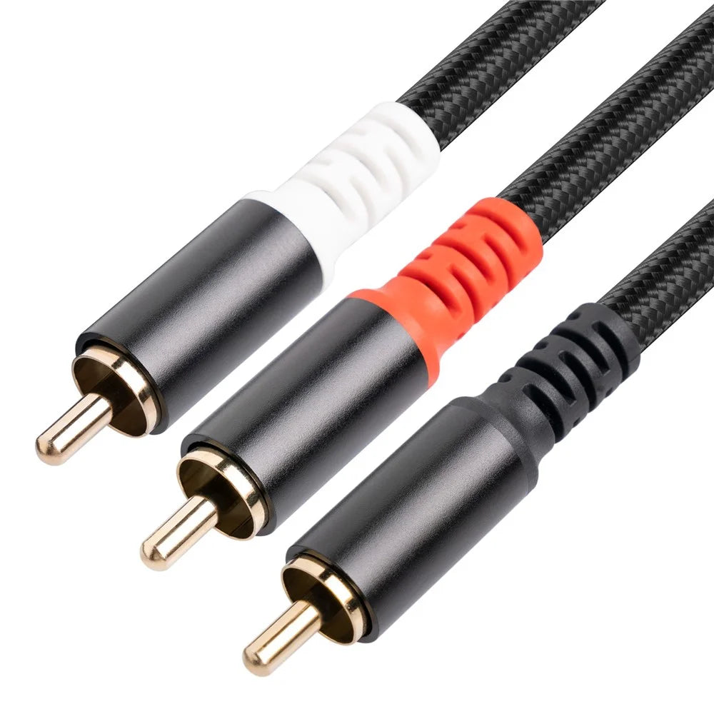 3704 2m RCA Male to Dual RCA Male Audio Cable Mixer Amplifier Sound Card Connection Cord - 1