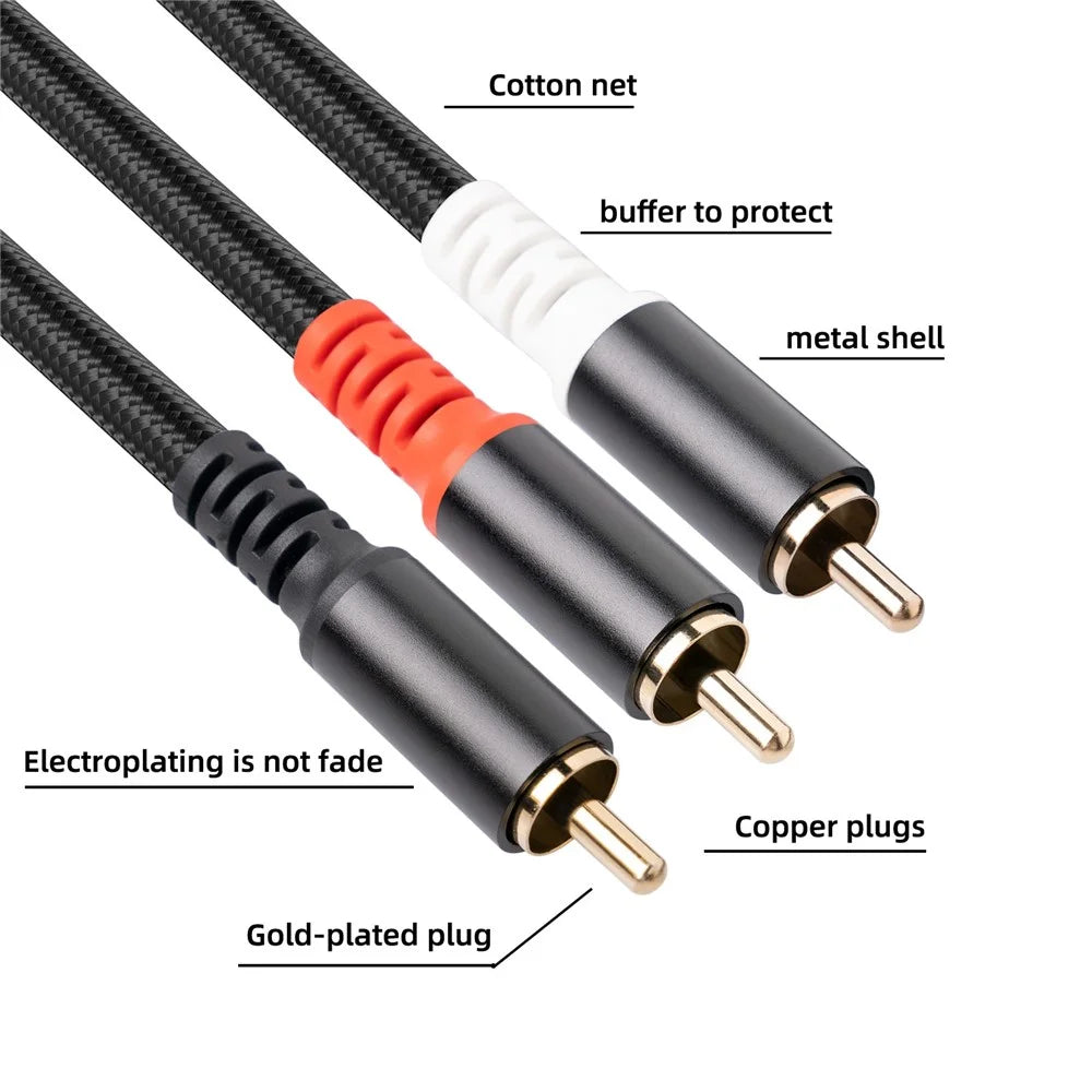 3704 2m RCA Male to Dual RCA Male Audio Cable Mixer Amplifier Sound Card Connection Cord - 2