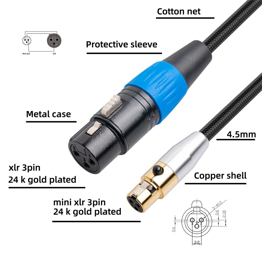 SA119GXK107BU 0.3m Mini XLR Female to XLR Female Adapter Cable Mixer Microphone Connection Cord - 3