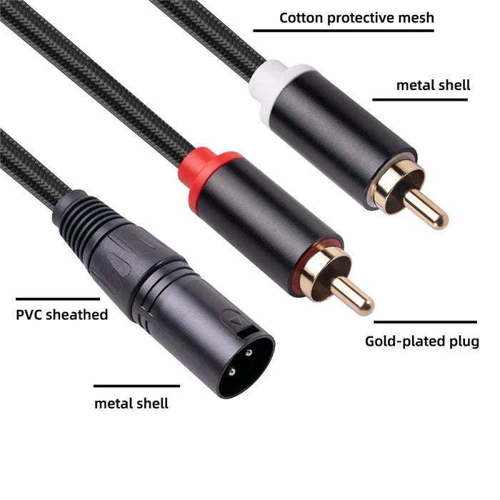 RCA19 1m XLR Male to Dual RCA Male Plug Stereo Audio Cable Cord for Mxing Console Microphone Amplifier - 4