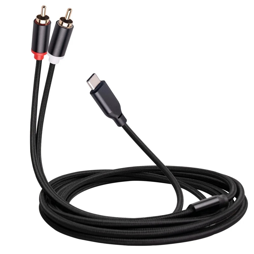 2m Type-C to 2 RCA Male to Male Audio Cable for iPhone Sumsung Xiaomi Speaker Home Theater TV (Built-in DAC Chip) - 1