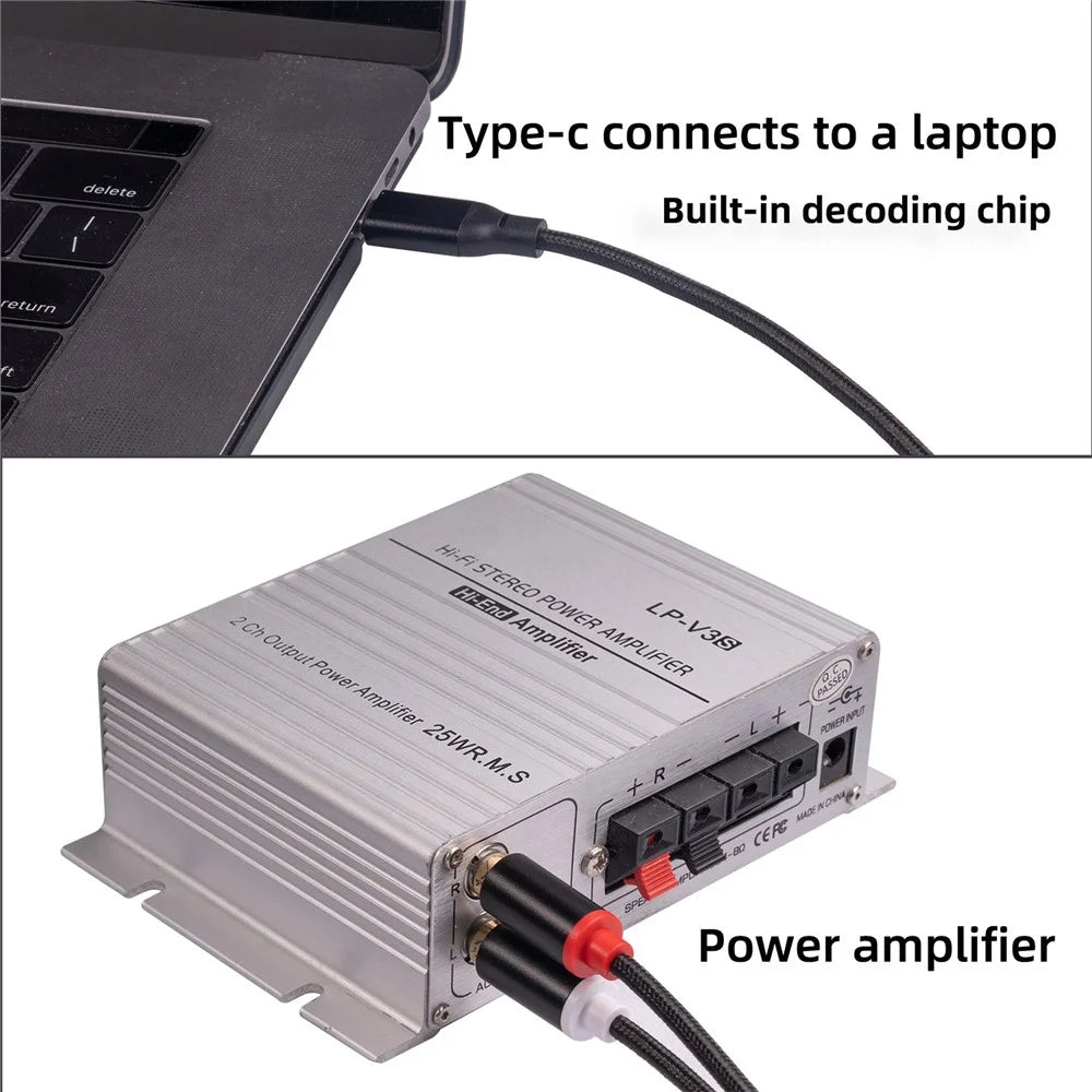 2m Type-C to 2 RCA Male to Male Audio Cable for iPhone Sumsung Xiaomi Speaker Home Theater TV (Built-in DAC Chip) - 3