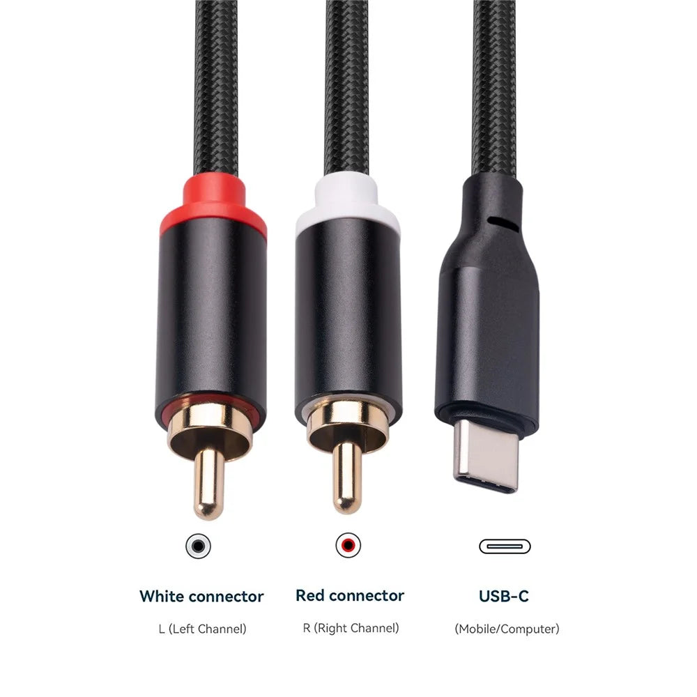 2m Type-C to 2 RCA Male to Male Audio Cable for iPhone Sumsung Xiaomi Speaker Home Theater TV (Built-in DAC Chip) - 7