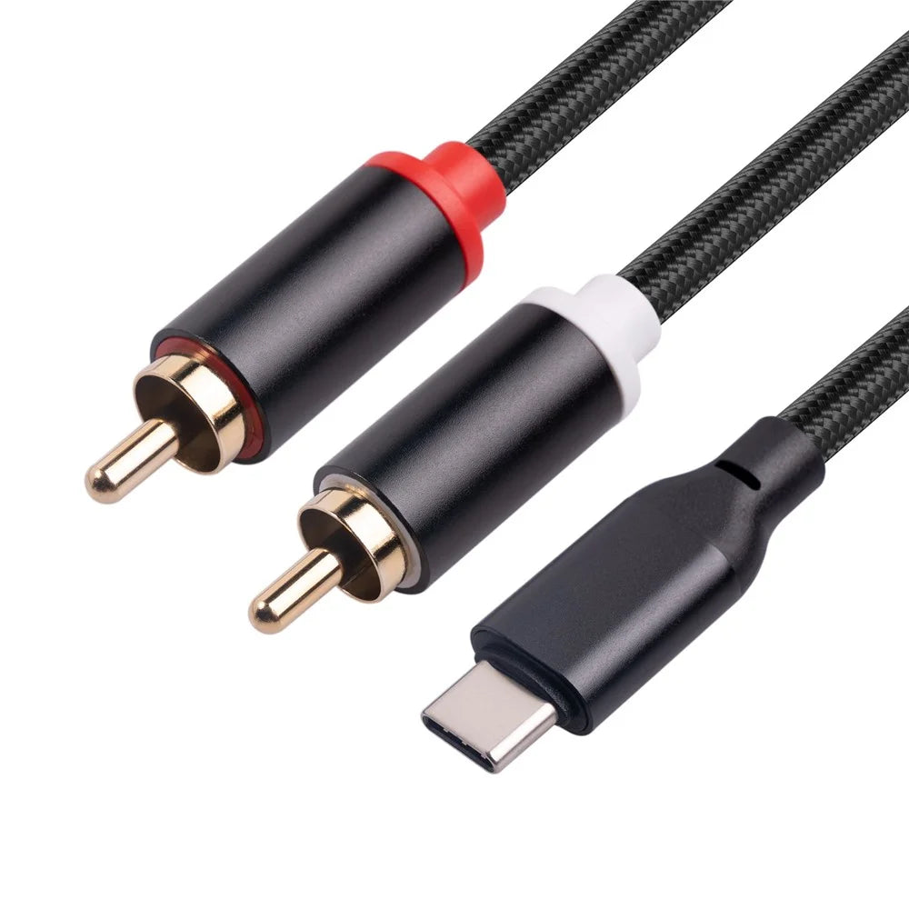 1m USB C to RCA Audio Cable Type-C to 2 RCA Cable for iPhone Sumsung Xiaomi Speaker Home Theater TV (Built-in DAC Chip) - 1