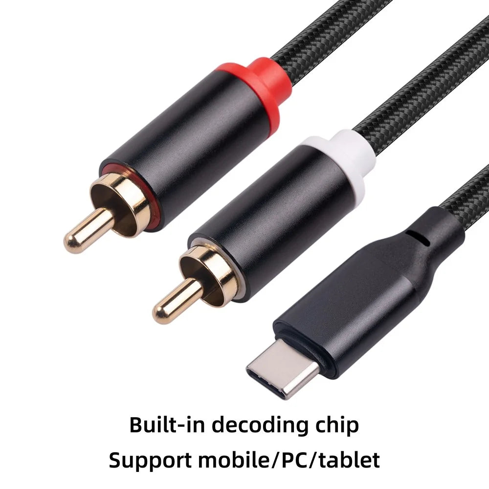 1m USB C to RCA Audio Cable Type-C to 2 RCA Cable for iPhone Sumsung Xiaomi Speaker Home Theater TV (Built-in DAC Chip) - 2