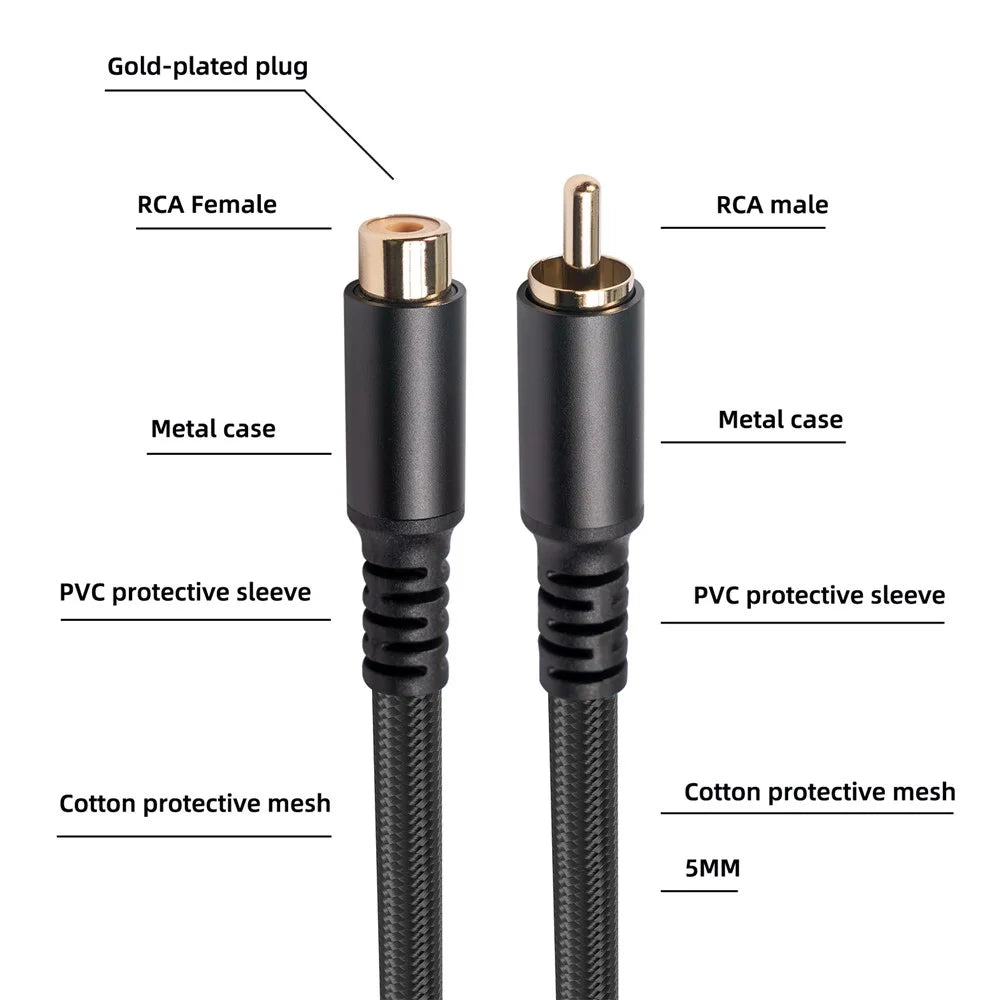 3709MF 1.8m RCA Male to Female Audio Extension Cable AUX Cord for HDTV DVR Speaker - 3