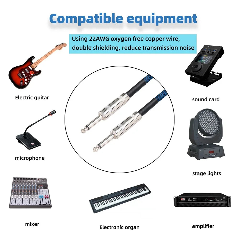 TC048BL 10m Dual Straight Head 6.35mm Male to Male 22AWG Audio Cable Speaker Electric Guitar Sound Card Microphone AUX Line - 5