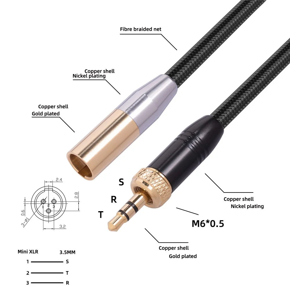 Internal Thread 3.5mm Jack to 3Pin Mini XLR Gold Plated Adapter Cable for Microphone Cameras - 3