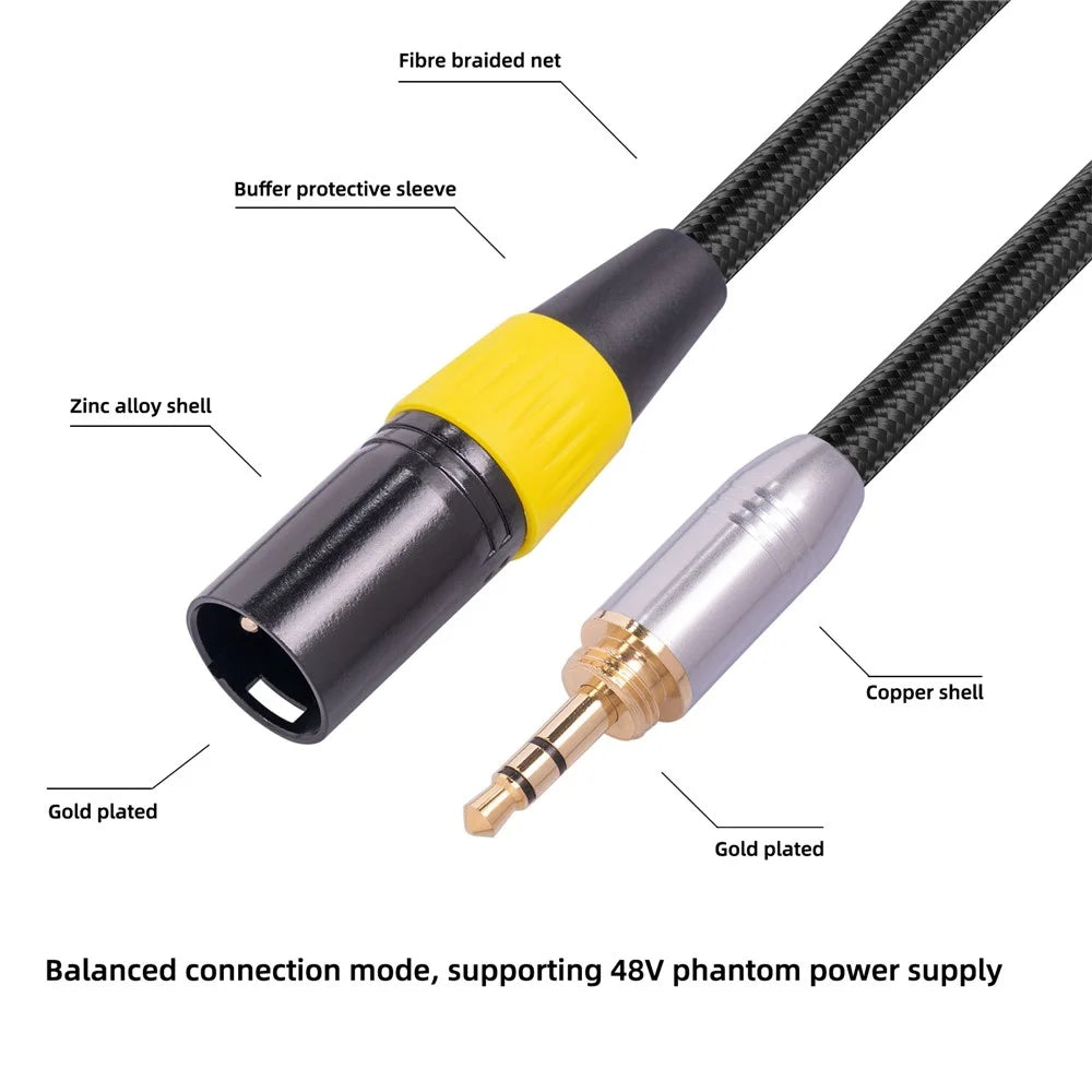 6.35mm+3.5mm Male to XLR 3Pin Converter Cable for Microphone Mixing Console Camera - 2