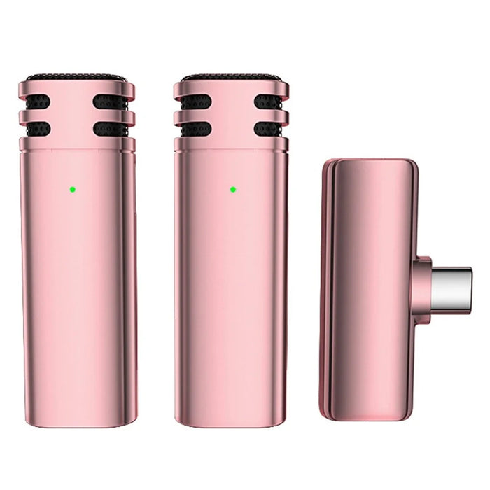 V8 Type-C Interface Plug and Play 2.4G Wireless Lavalier Microphone Live Broadcast Lapel Mic, 1 Transmitter + 2 Receiver - Pink - 1