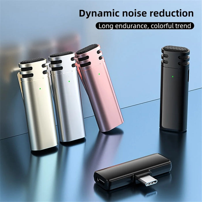 V8 Type-C Interface Plug and Play 2.4G Wireless Lavalier Microphone Live Broadcast Lapel Mic, 1 Transmitter + 2 Receiver - Pink - 7