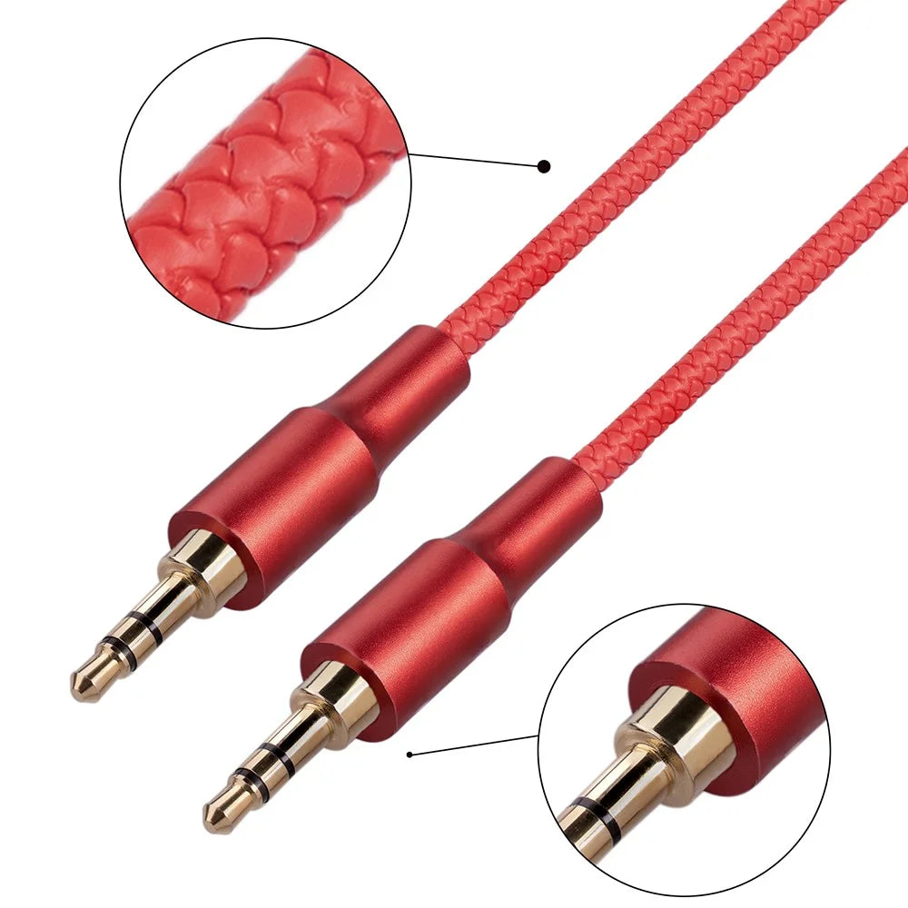 2130 1m 3.5mm Jack HiFi Stereo Audio Cable 3.5mm Male to Male Audio AUX Cable for Car Headphone Speaker - Red - 3