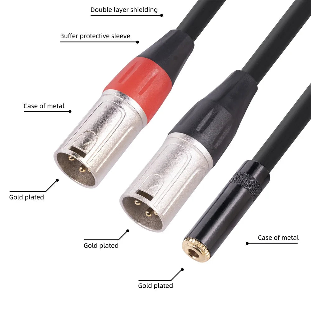 TC227YXK402-03 0.3m 3.5mm Female to Dual XLR 3 Pin Male Audio Cable AUX Converter Cord - 4