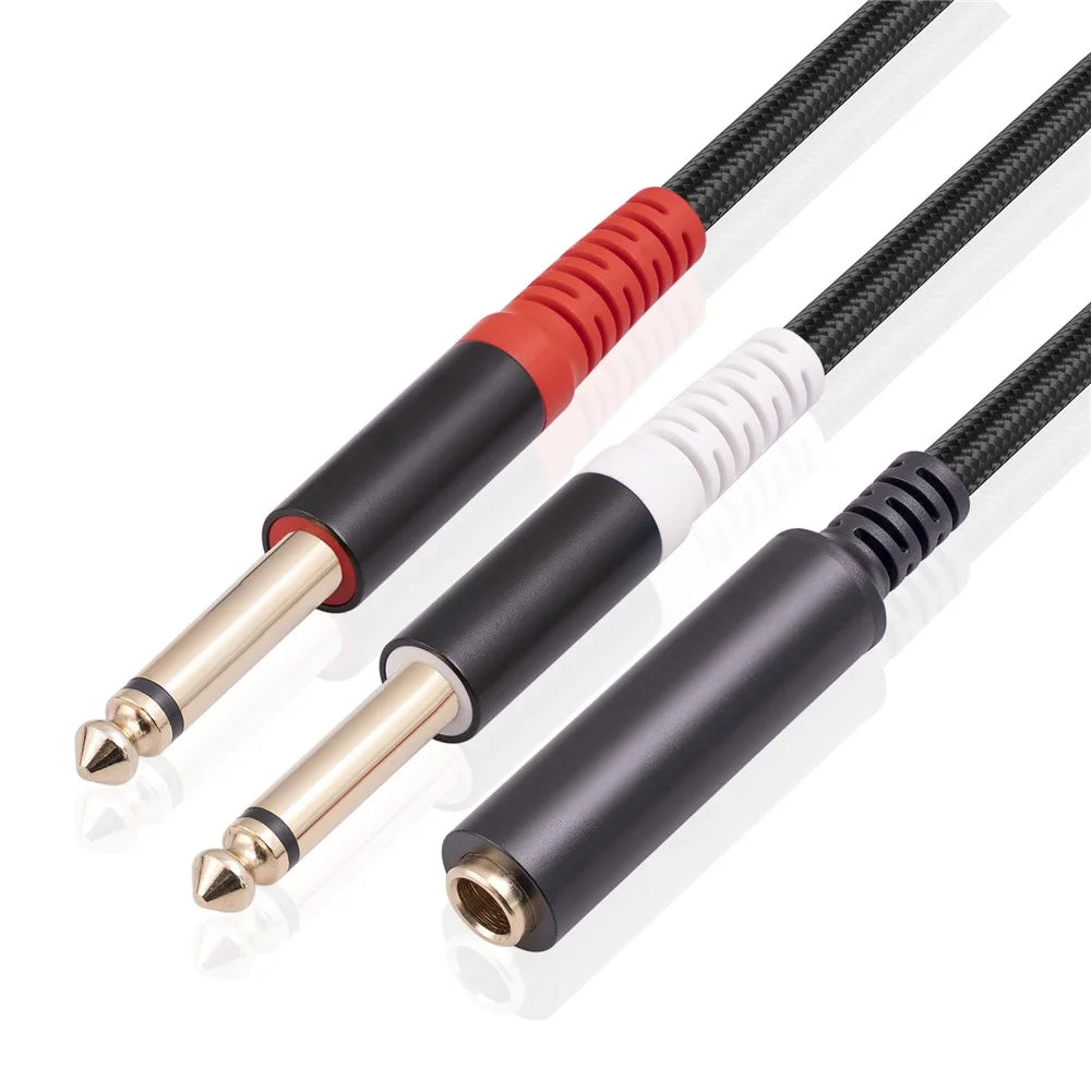 3719 0.3m 6.35mm 1 / 4 inch Stereo TRS Female to Dual 6.35mm Mono TS Male Cord Y Splitter Cable - 2