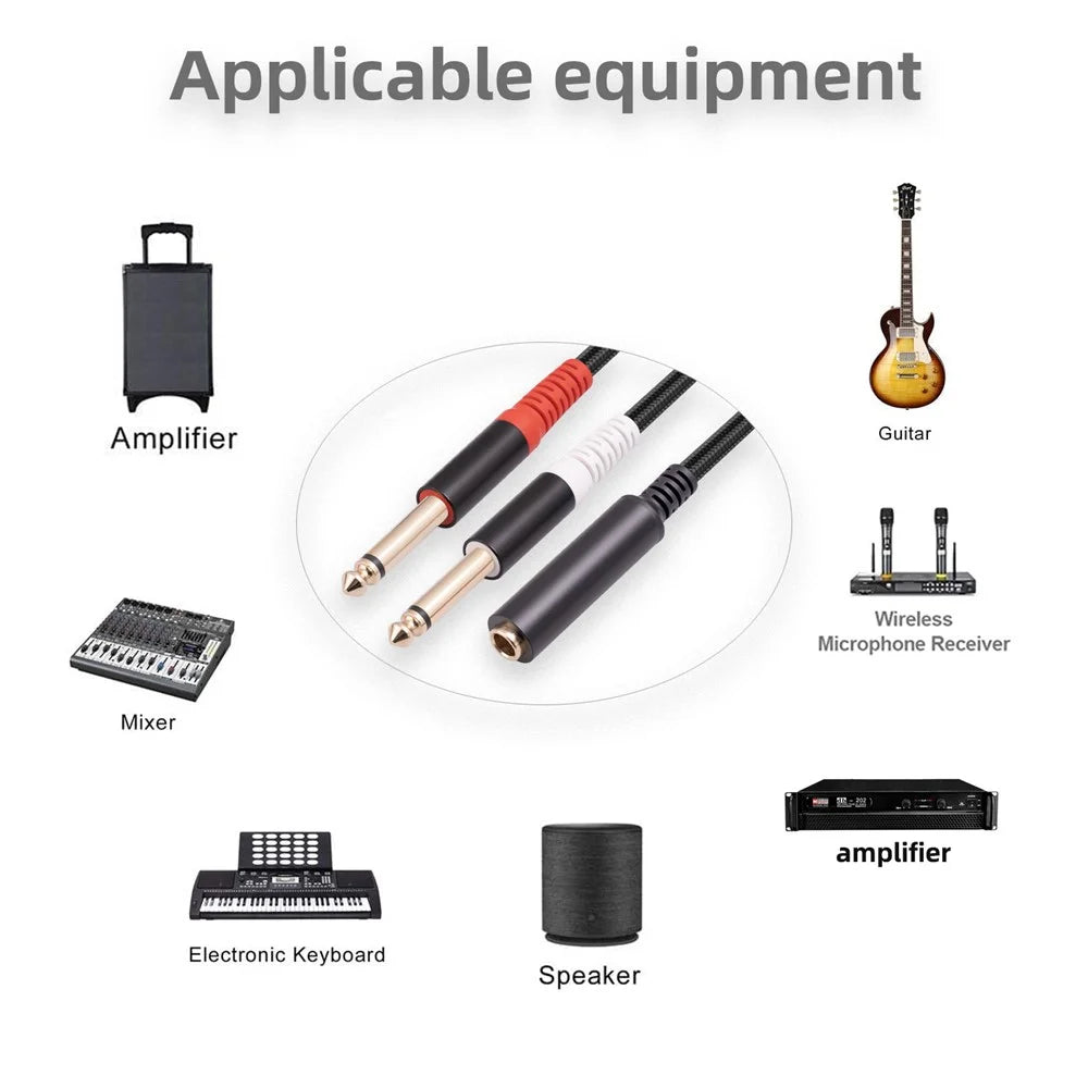 3719 0.3m 6.35mm 1 / 4 inch Stereo TRS Female to Dual 6.35mm Mono TS Male Cord Y Splitter Cable - 3