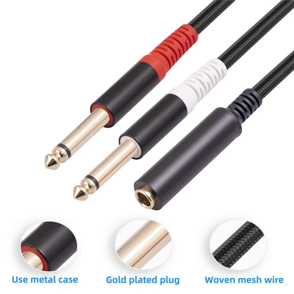 3719 0.3m 6.35mm 1 / 4 inch Stereo TRS Female to Dual 6.35mm Mono TS Male Cord Y Splitter Cable - 5