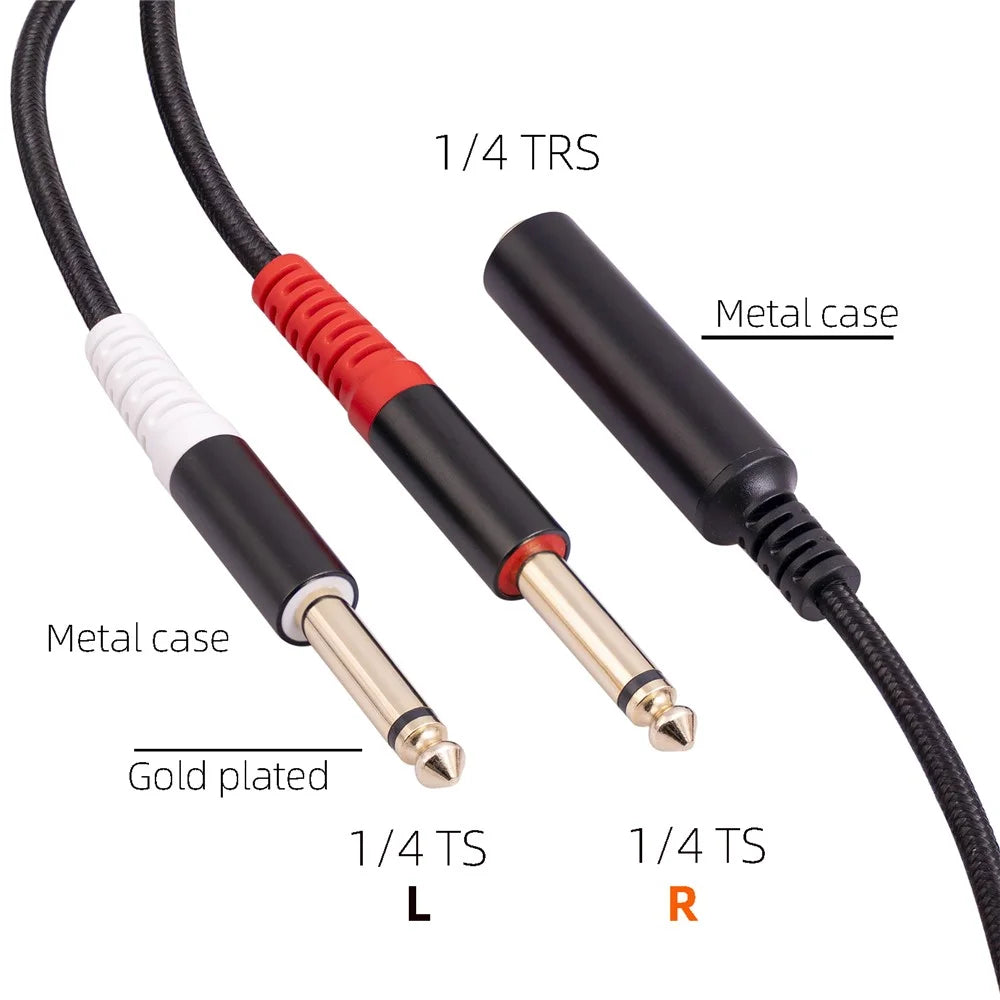 3719 0.3m 6.35mm 1 / 4 inch Stereo TRS Female to Dual 6.35mm Mono TS Male Cord Y Splitter Cable - 6
