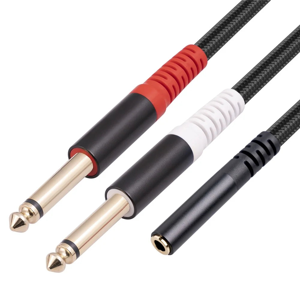 3717 0.3m 3.5mm Female to 2x 6.35mm 1 / 4 inch TS Mono Male Jack Audio Adapter Cable - 2