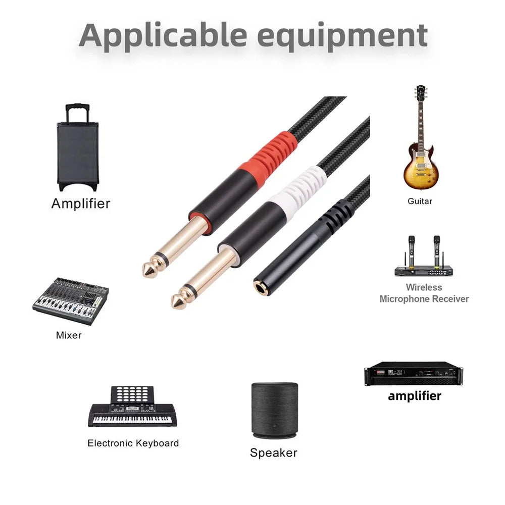 3717 0.3m 3.5mm Female to 2x 6.35mm 1 / 4 inch TS Mono Male Jack Audio Adapter Cable - 7
