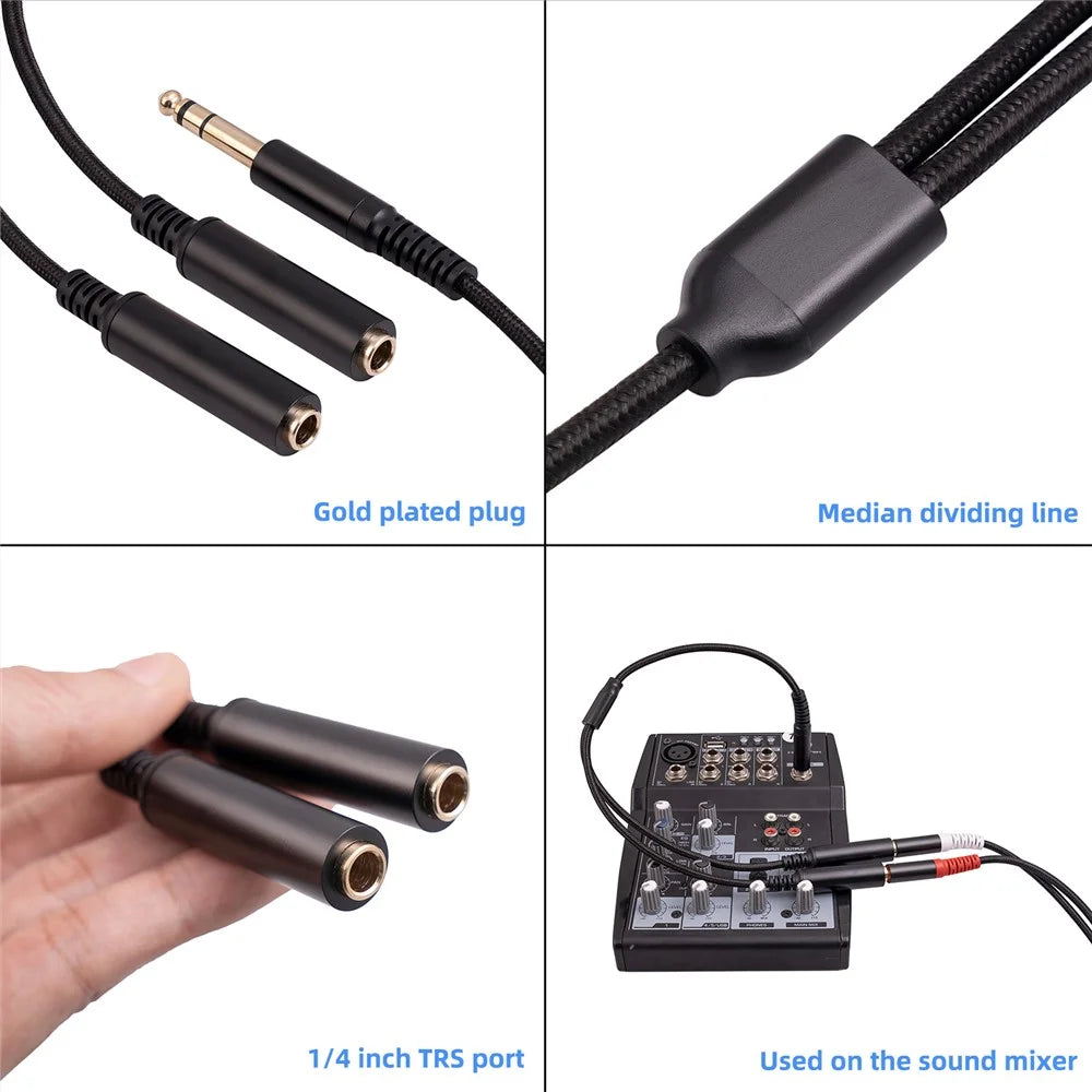 3718 30cm 6.35mm 1 / 4 Inch 1 Male to 2 Female Stereo Y Splitter Audio Cable for Guitar / Amplifier / Mixer - 3