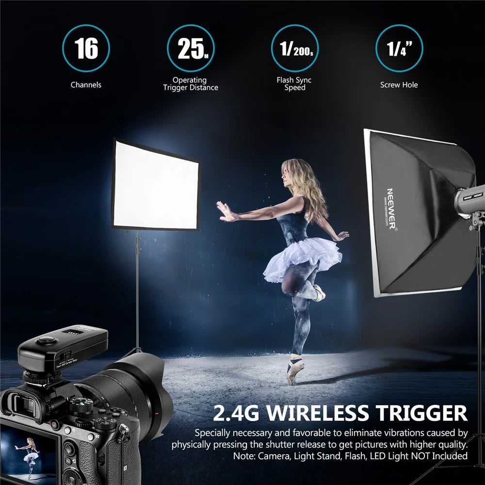 NEEWER FC-16 2.4GHz Channel Wireless Radio Flash Speedlite Studio Trigger Receiver Kit Set - 2