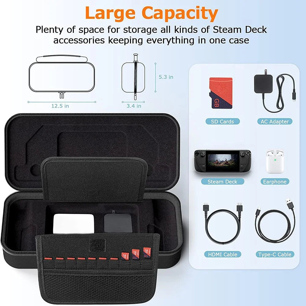 Carrying Case for Steam Deck , Shockproof Hard EVA Nylon Console Games Accessories Storage Box - Black - 5