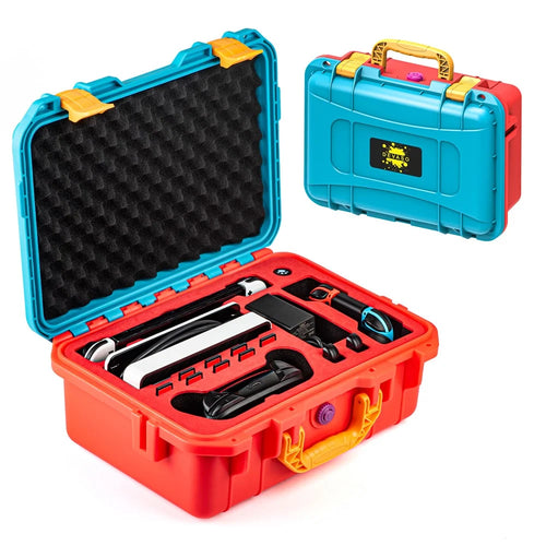 DEVASO For Nintendo Switch Travel Box Waterproof Carrying Case Soft Lining Hard Case, Color Splicing - Orange+Blue - 1