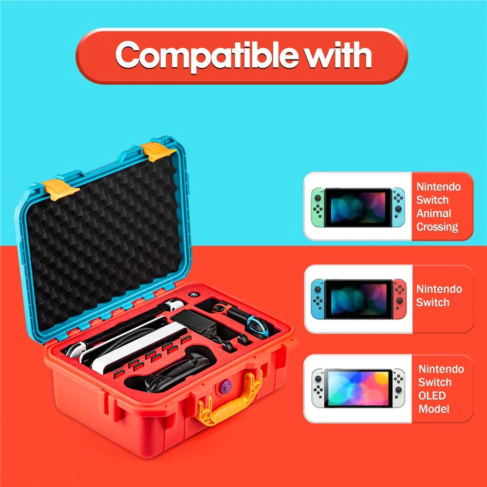 DEVASO For Nintendo Switch Travel Box Waterproof Carrying Case Soft Lining Hard Case, Color Splicing - Orange+Blue - 3