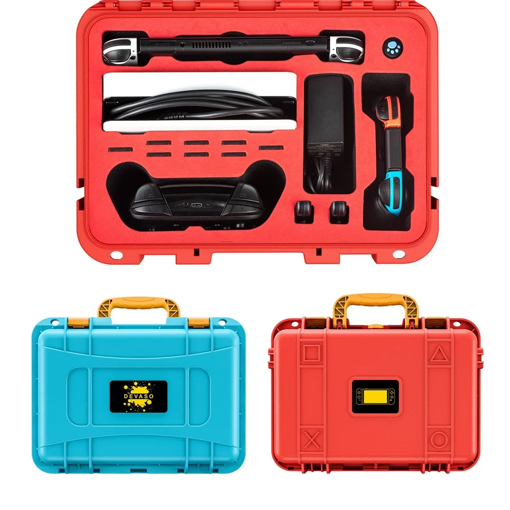 DEVASO For Nintendo Switch Travel Box Waterproof Carrying Case Soft Lining Hard Case, Color Splicing - Orange+Blue - 6