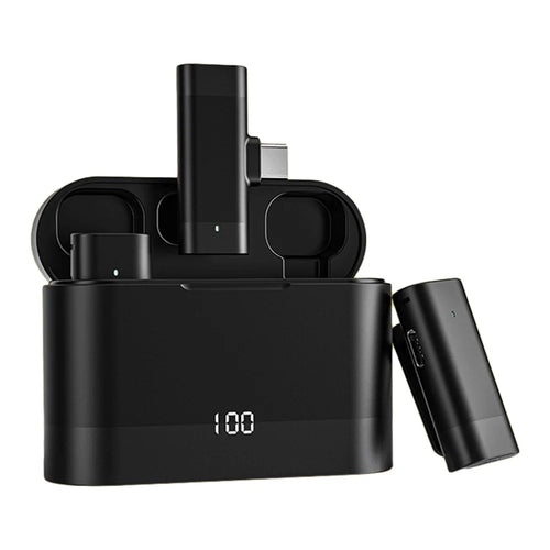 J66 Portable Wireless Microphone Set Lightweight Mini 2 Lavalier Mic + Receiver with Charging Case - Type-C Connector - 1
