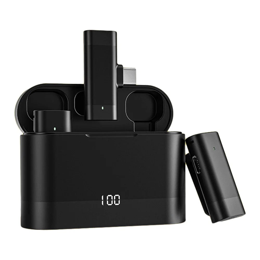 J66 Portable Wireless Microphone Set Lightweight Mini 2 Lavalier Mic + Receiver with Charging Case - Type-C Connector - 1